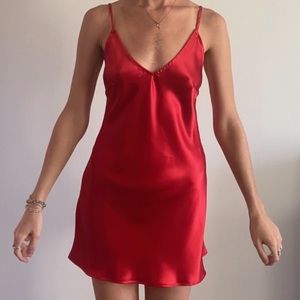 Red 100% silk slip dress